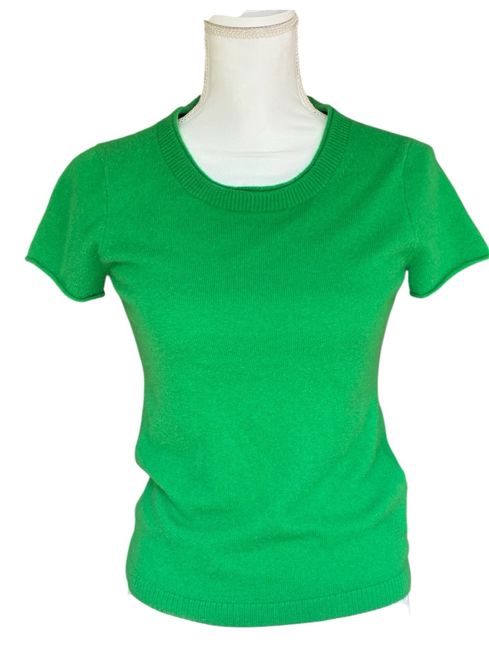 J. Crew 100% Cashmere Bright Apple Green Short Sleeve Crewneck Sweater Tee XS